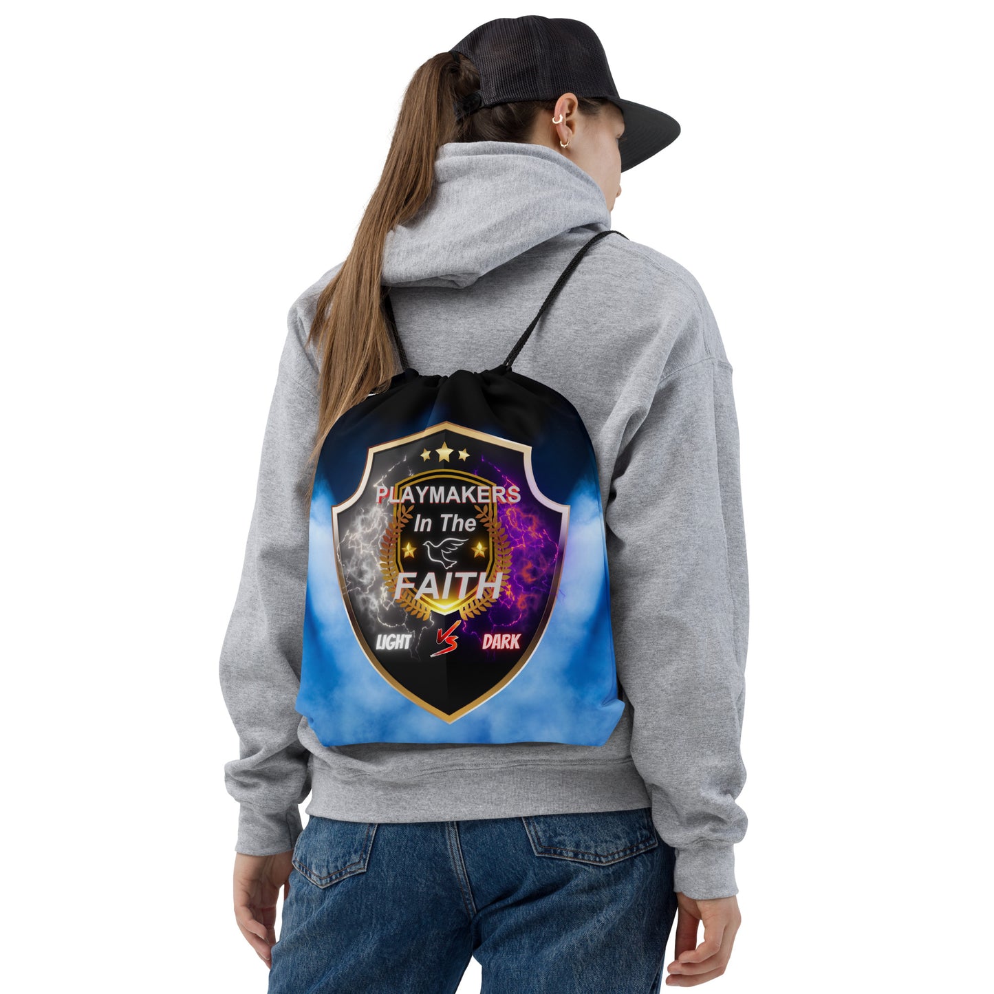 Blue Light v.s Dark Logo Drawstring bag