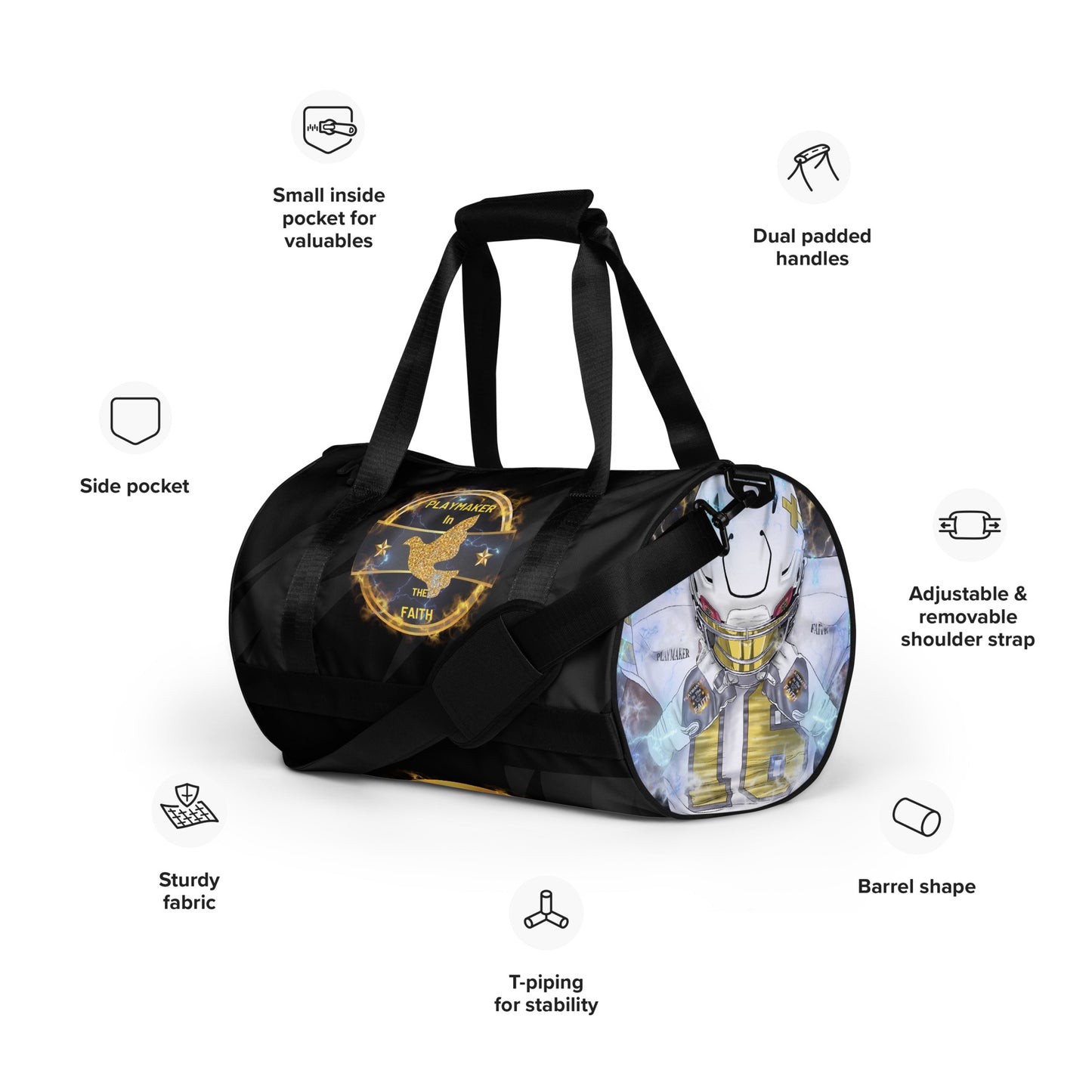 Playmaker In The Faith Fire Logo All-over print gym bag