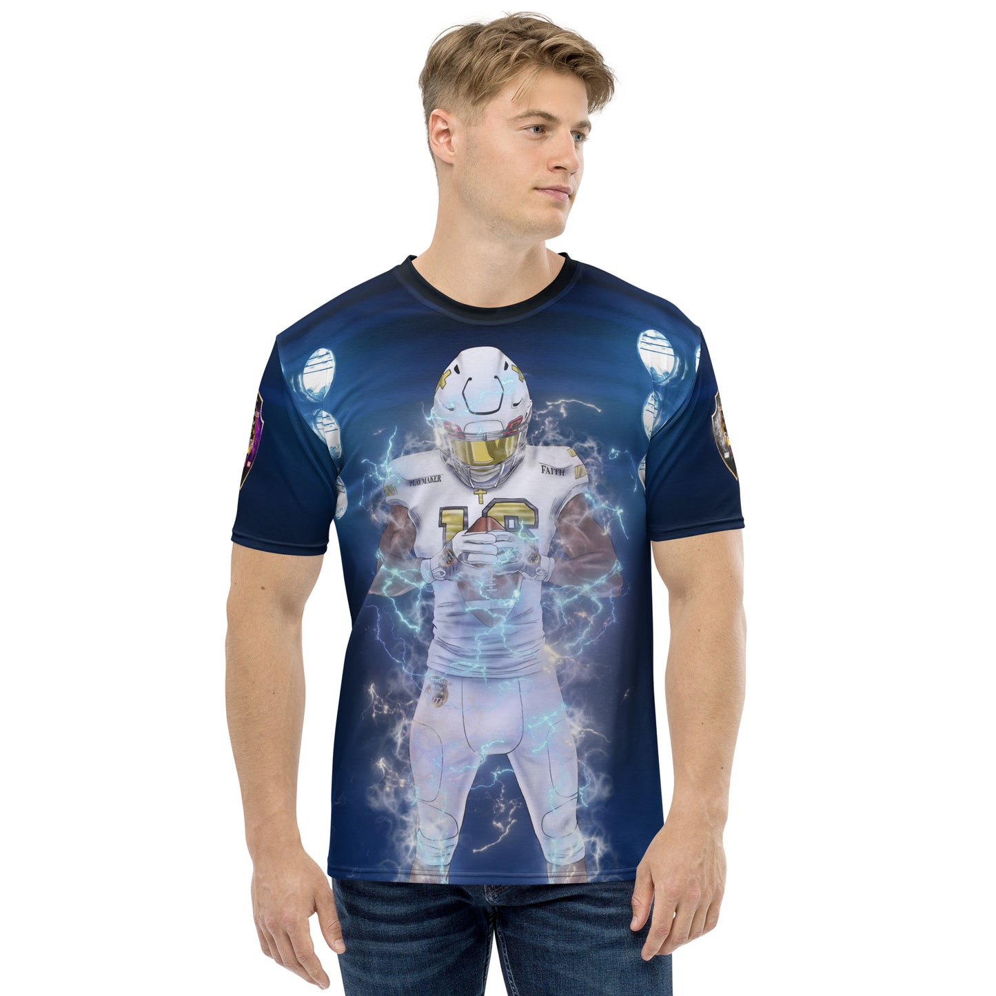 Blue Light & Dark Player w Logo Shoulder Shields Men's t-shirt