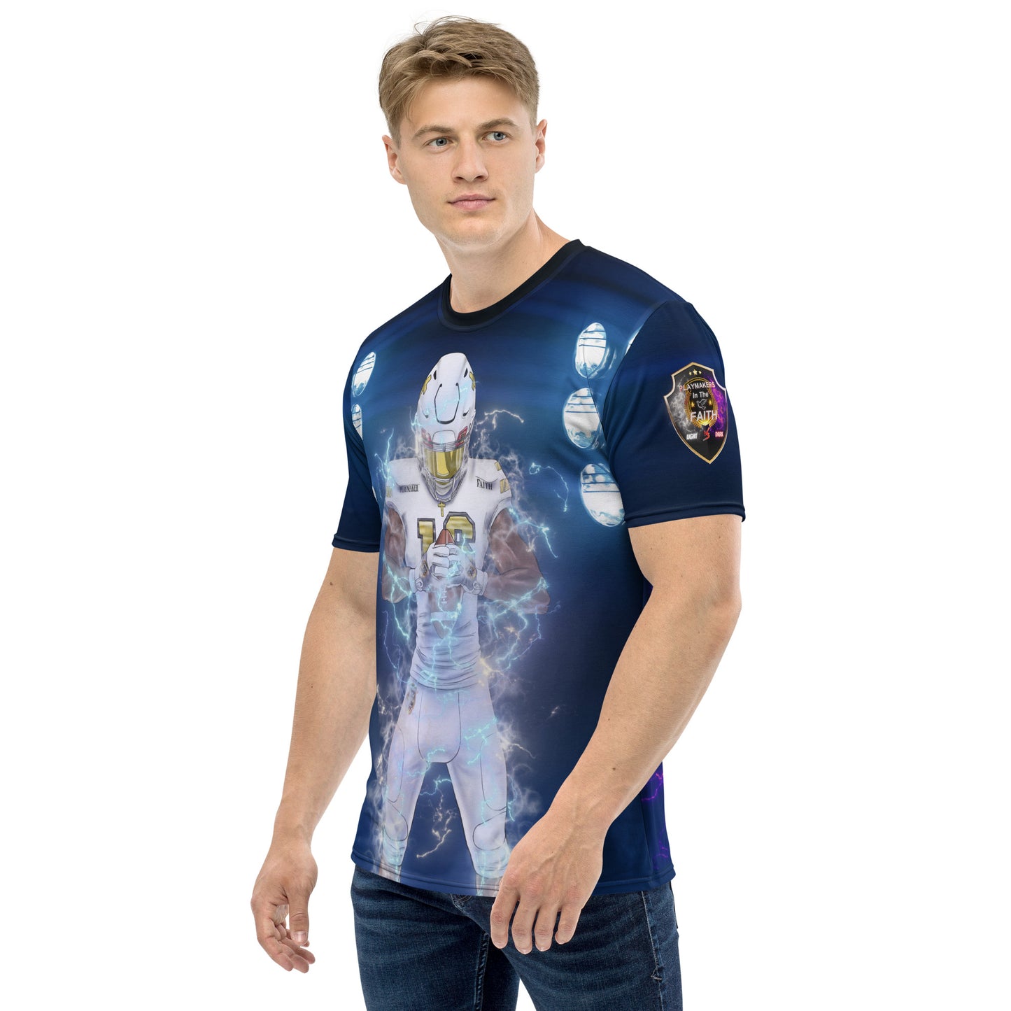 Blue Light & Dark Player w Logo Shoulder Shields Men's t-shirt