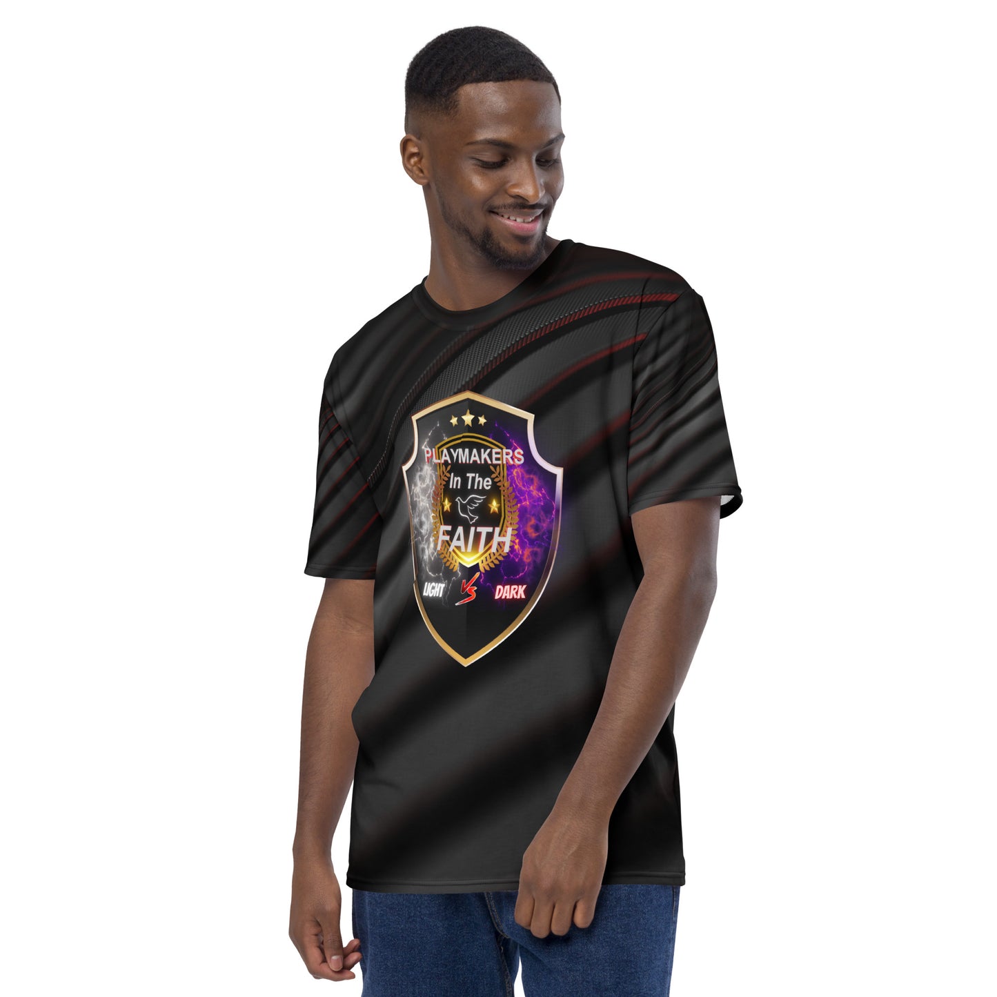 Playmakers Shield Logo Black Stadium & Football Players Men's t-shirt