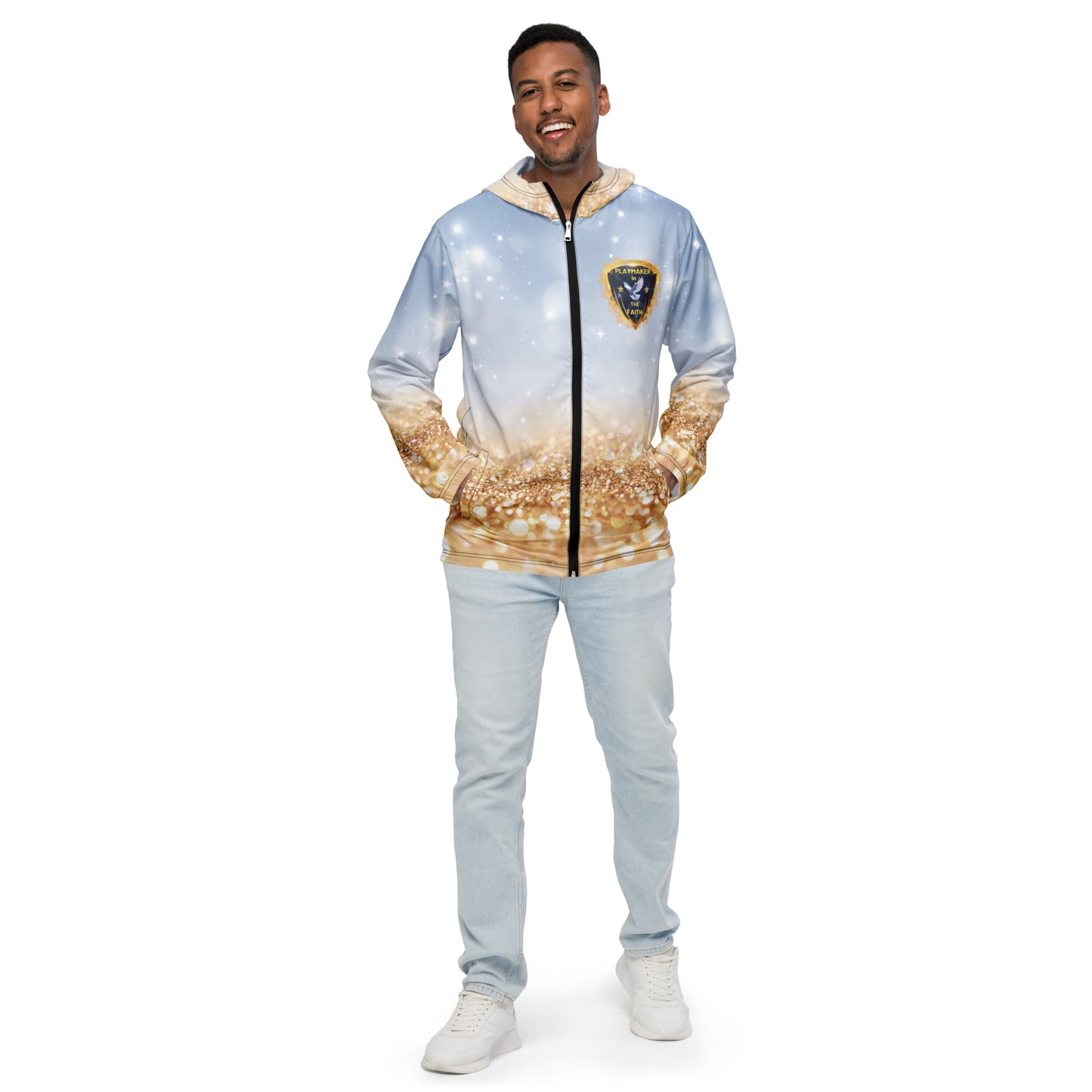 White Gold "All Glory To God" Playmaker Logo Men’s windbreaker