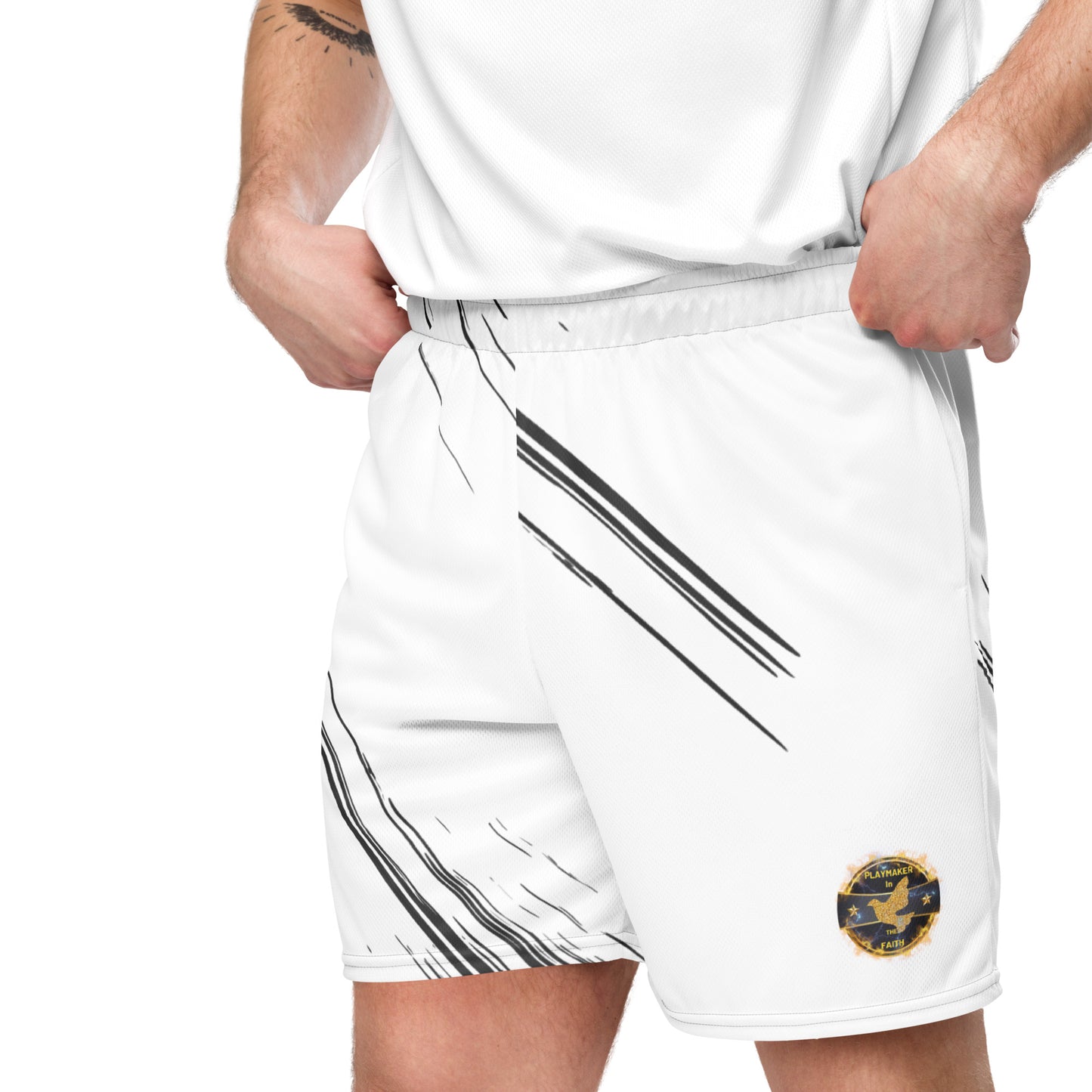 White& Black Playmaker In The Faith Unisex mesh shorts