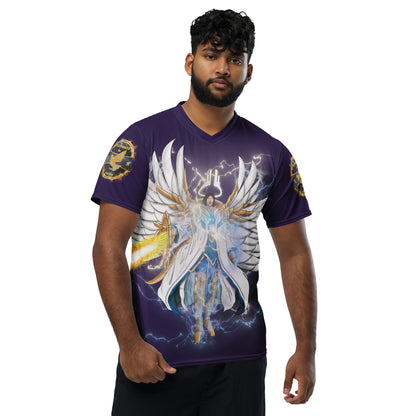 Arch Angel Michael & Lucifer Purple Color Recycled unisex sports jersey