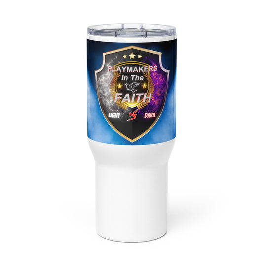 Blue Logo Light v.s Dark Travel mug with a handle