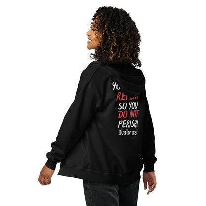 "Repent So You Do Not Perish" Unisex heavy blend zip hoodie