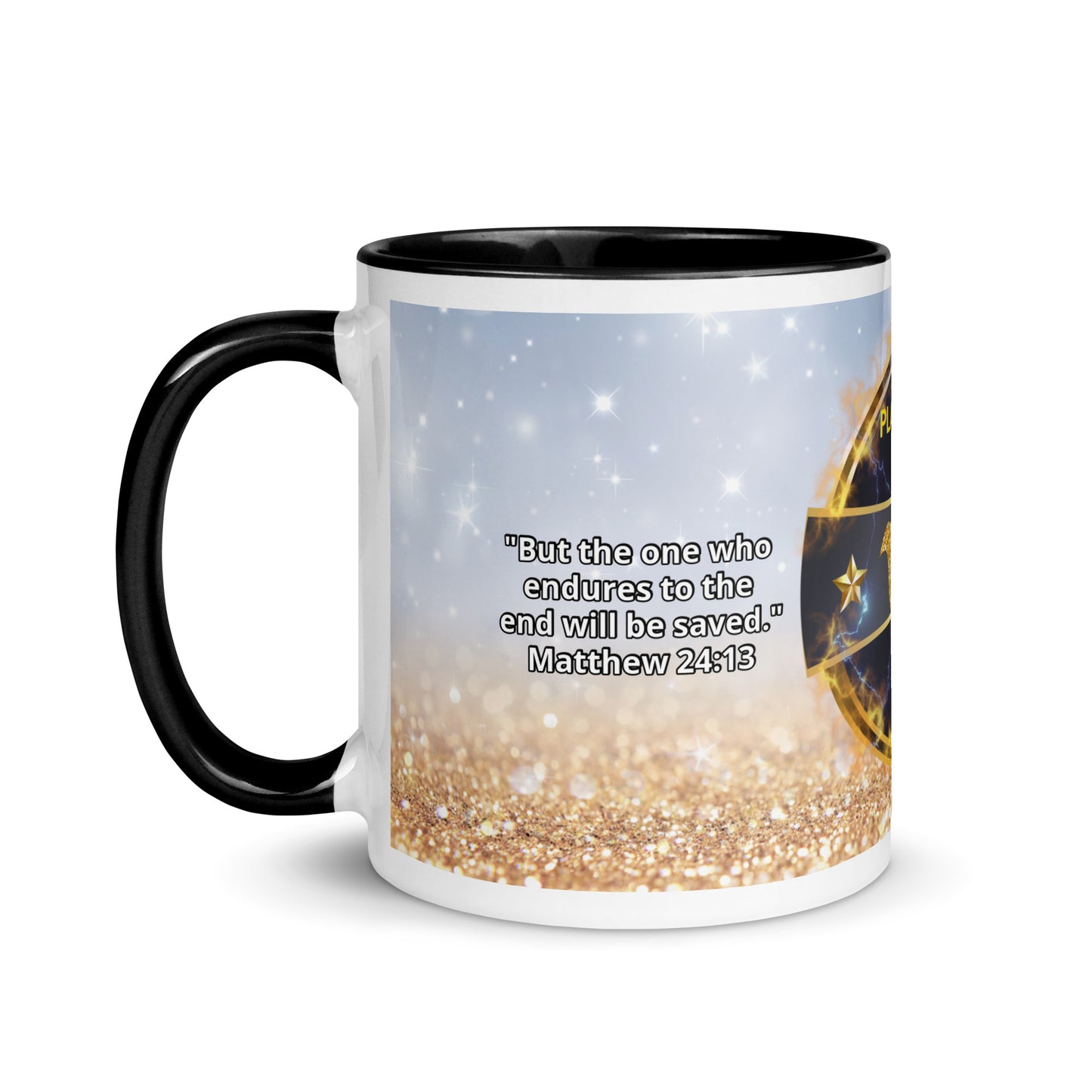 Silver, White Gold, "Playmaker" Scripture Mug with Color Inside